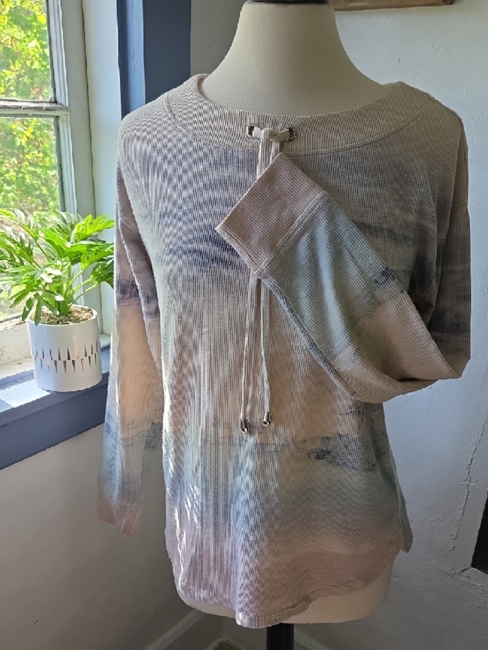Christopher & Banks Neutral Multi Ribbed Tie-Front Pullover - Picture 8 of 13